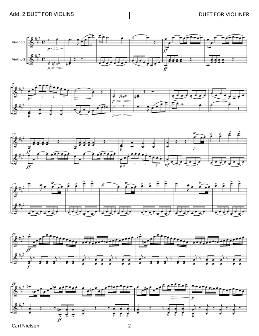 DUET FOR VIOLINS - Carl Nielsen Sheet music for Violin (String Duet ...