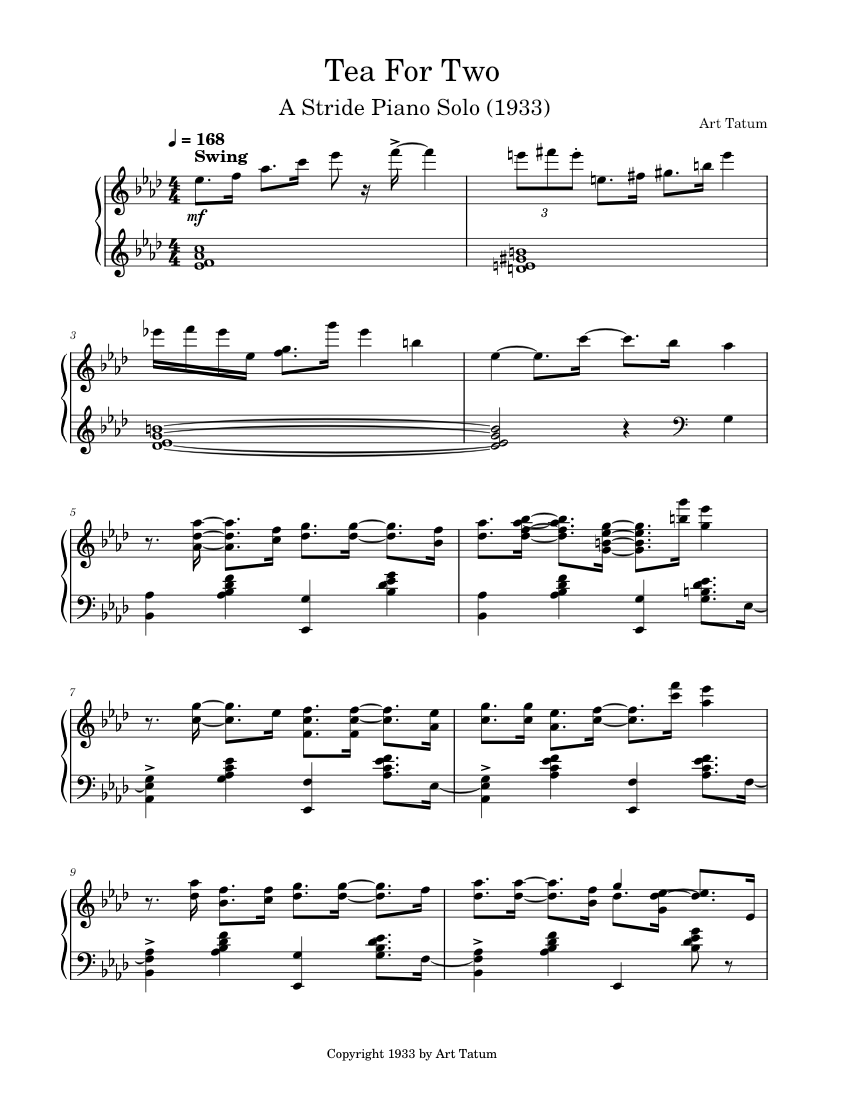 Tea For Two by Art Tatum (1933) Sheet music for Piano (Solo