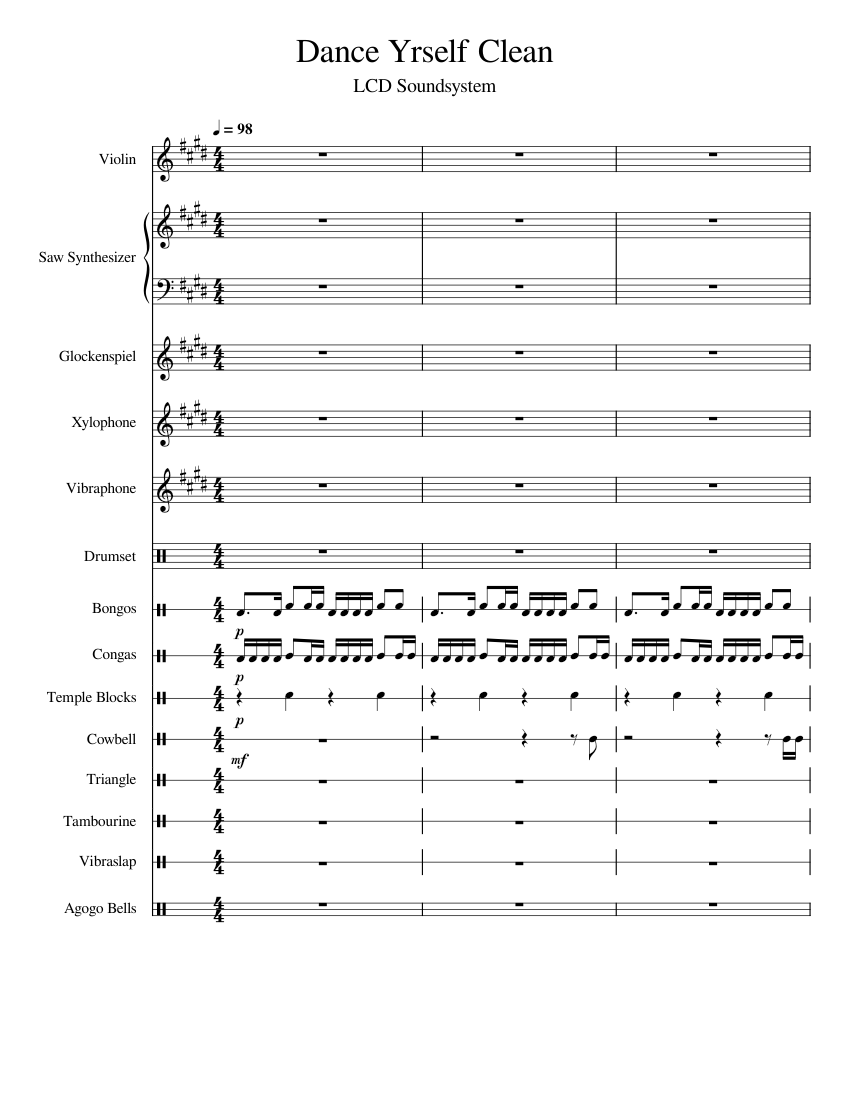 Dance yrself clean – LCD Soundsystem Sheet Music for Vibraphone