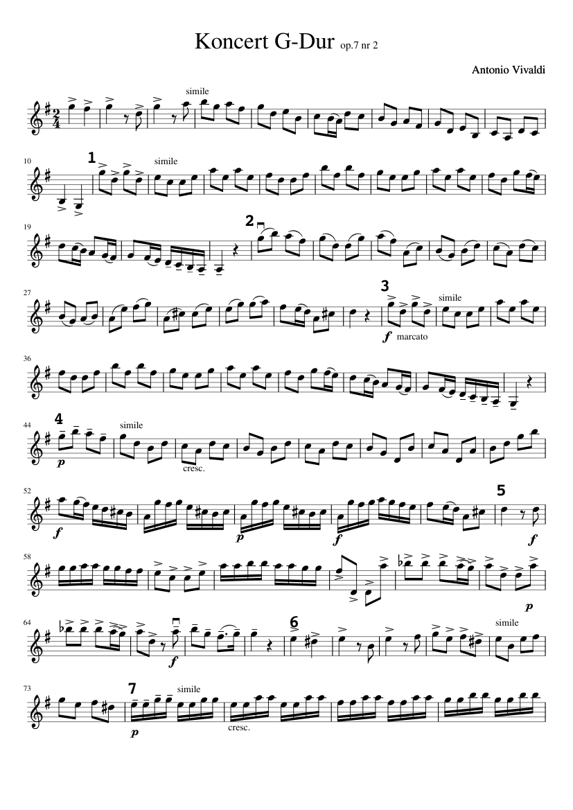 Koncert G-Dur nr Sheet music for Violin |