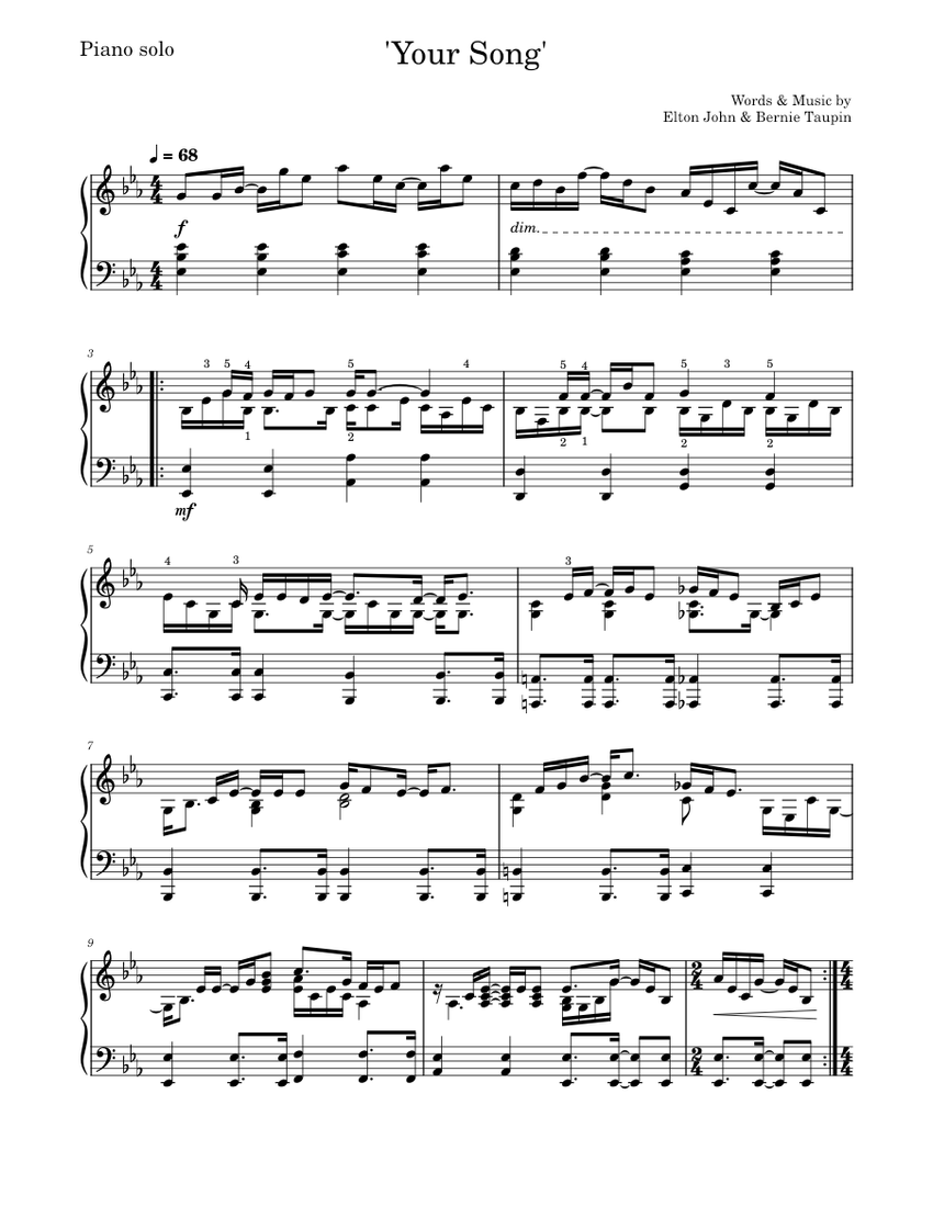 Your Song' Piano Sheet music for Piano (Solo) | Musescore.com