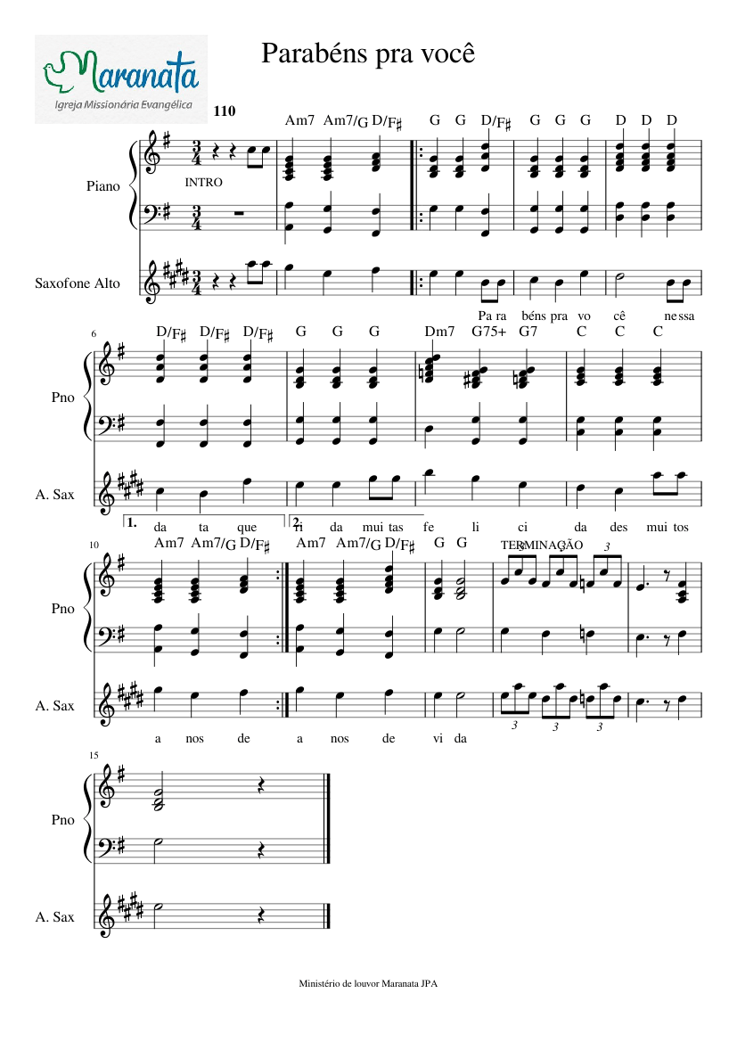 Parabéns pra você Sheet music for Piano, Saxophone alto (Solo) |  Musescore.com