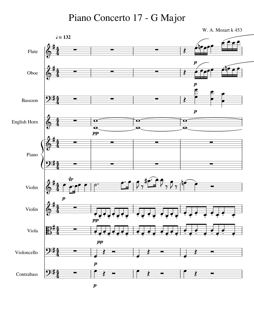 Piano Concerto 17 - G Major Sheet music for Piano, Flute, Oboe, Bassoon &  more instruments (Mixed Ensemble) | Musescore.com