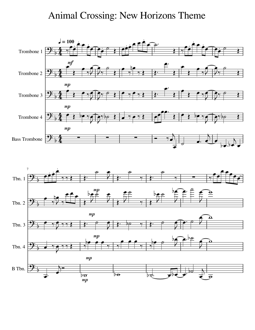 Animal Crossing New Horizons Theme (Trombone) Sheet music for Trombone ...