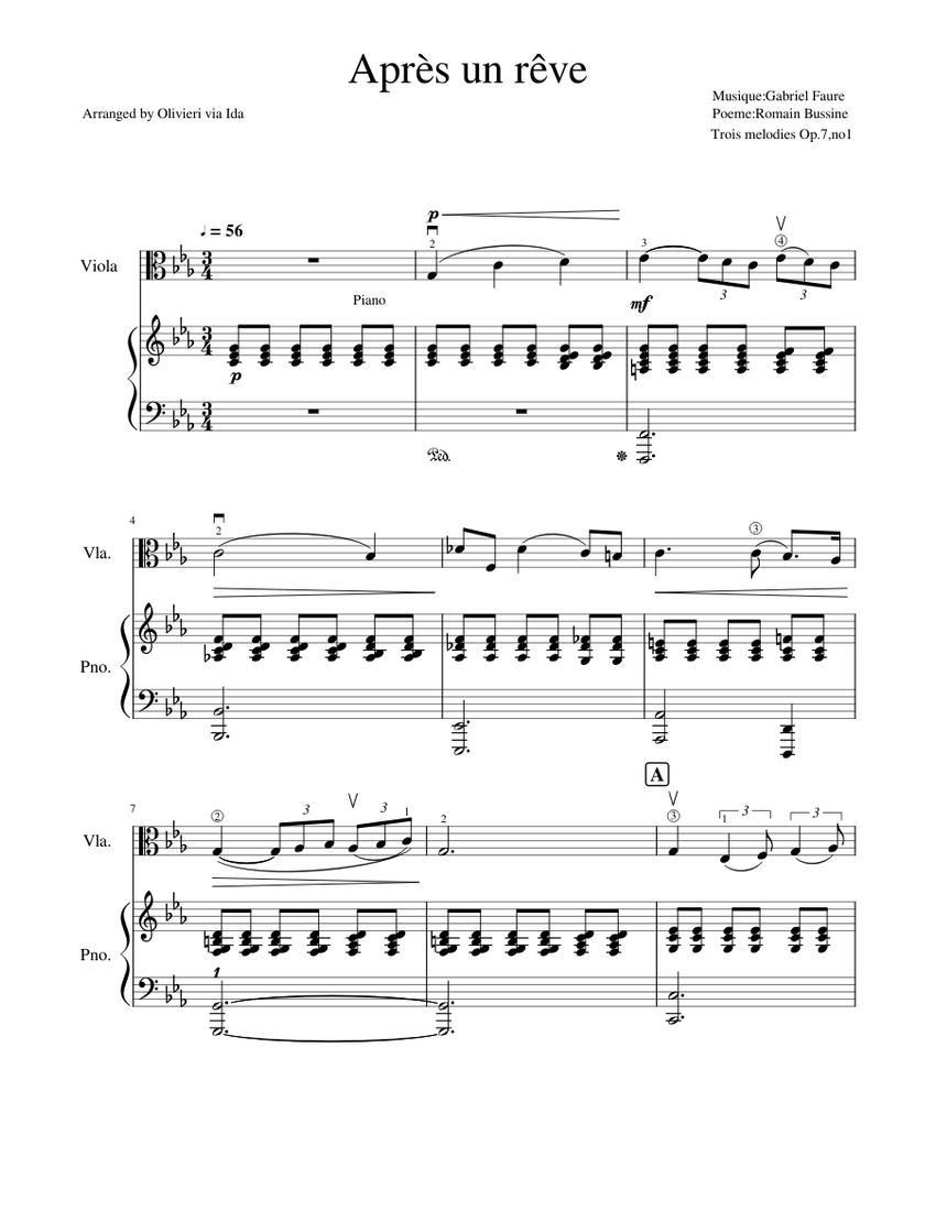 Faure Apres un Reve Viola and Piano Sheet music for Piano, Viola (Solo) |  Musescore.com