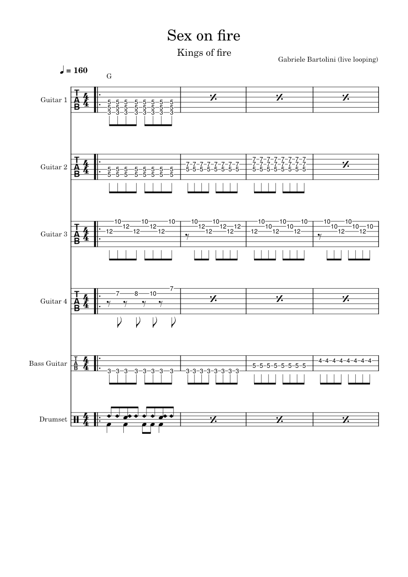 Sex on fire – Kings of Leon Sheet music for Guitar, Bass guitar, Drum group  (Solo) | Musescore.com