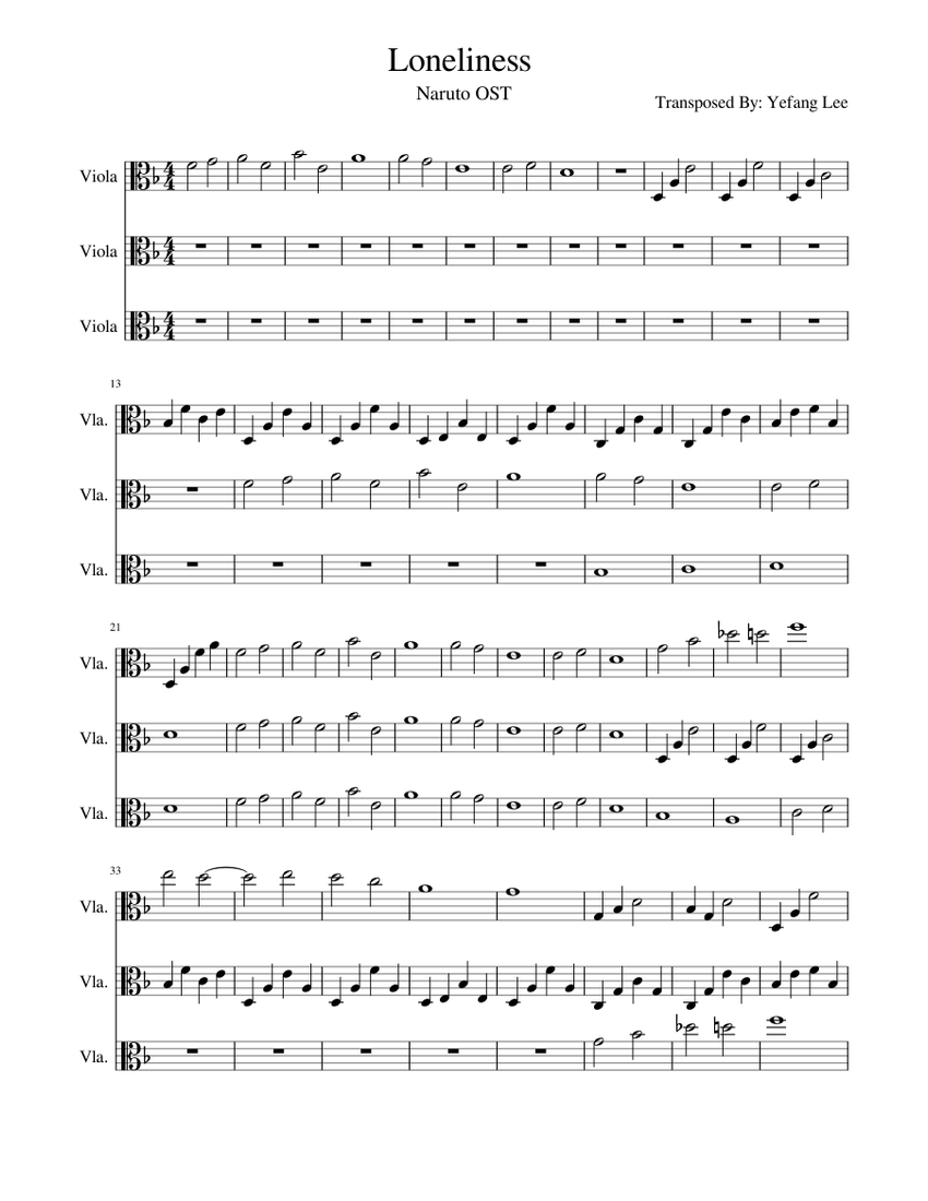 Naruto Loneliness (Viola) Sheet music for Viola (Mixed Trio)