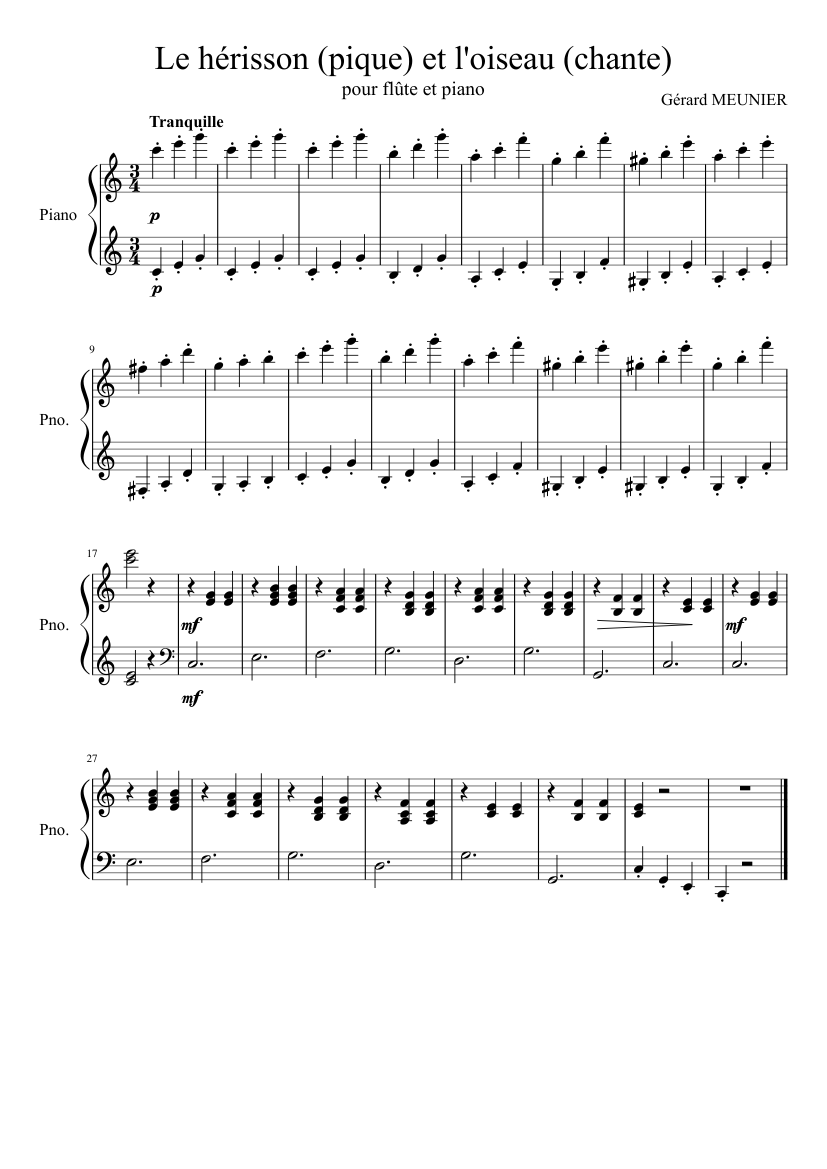 Le herisson pique et l oiseau chante Sheet music for Piano (Solo) |  Musescore.com