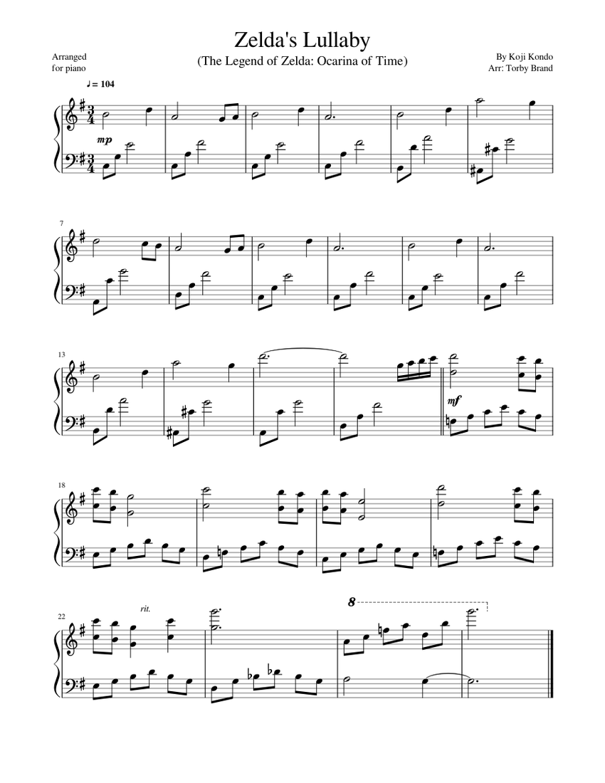 Bourgeon rim innovation Zelda's Lullaby (The Legend of Zelda: Ocarina of Time) - Easy version Sheet  music for Piano (Solo) | Musescore.com