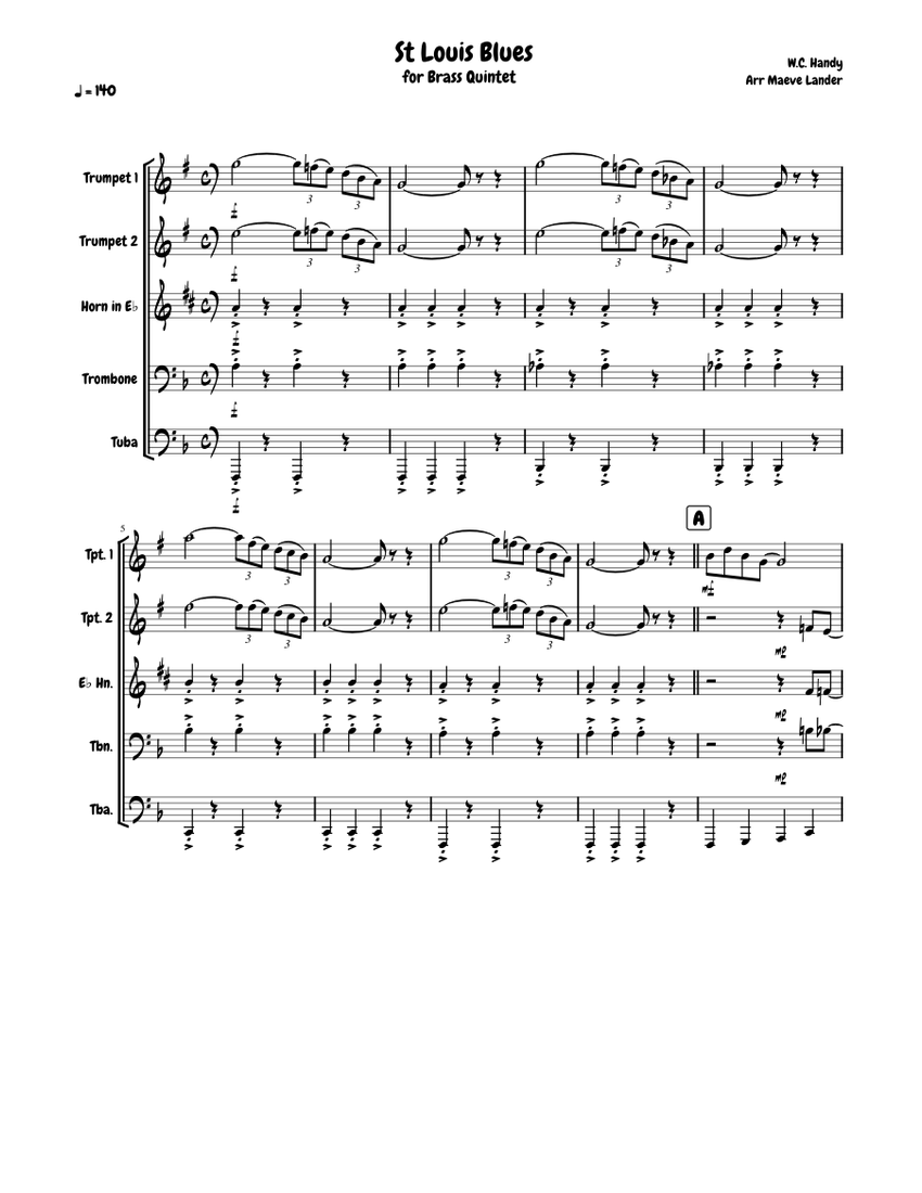 St Louis Blues Brass Quintet Sheet music for Trombone, Tuba