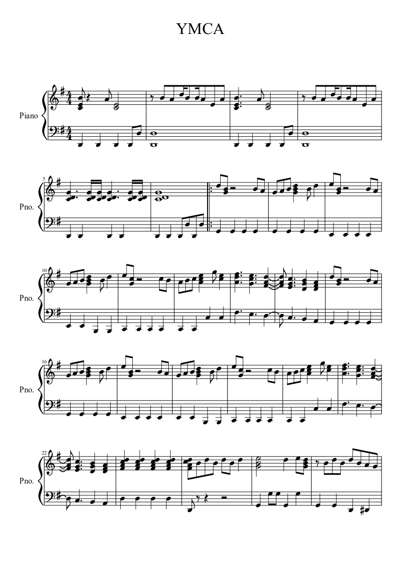 YMCA - Piano Tutorial Sheet music for Piano (Solo) | Musescore.com