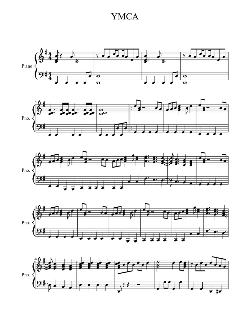 Ymca Piano Tutorial Sheet Music For Piano Solo Musescore Com