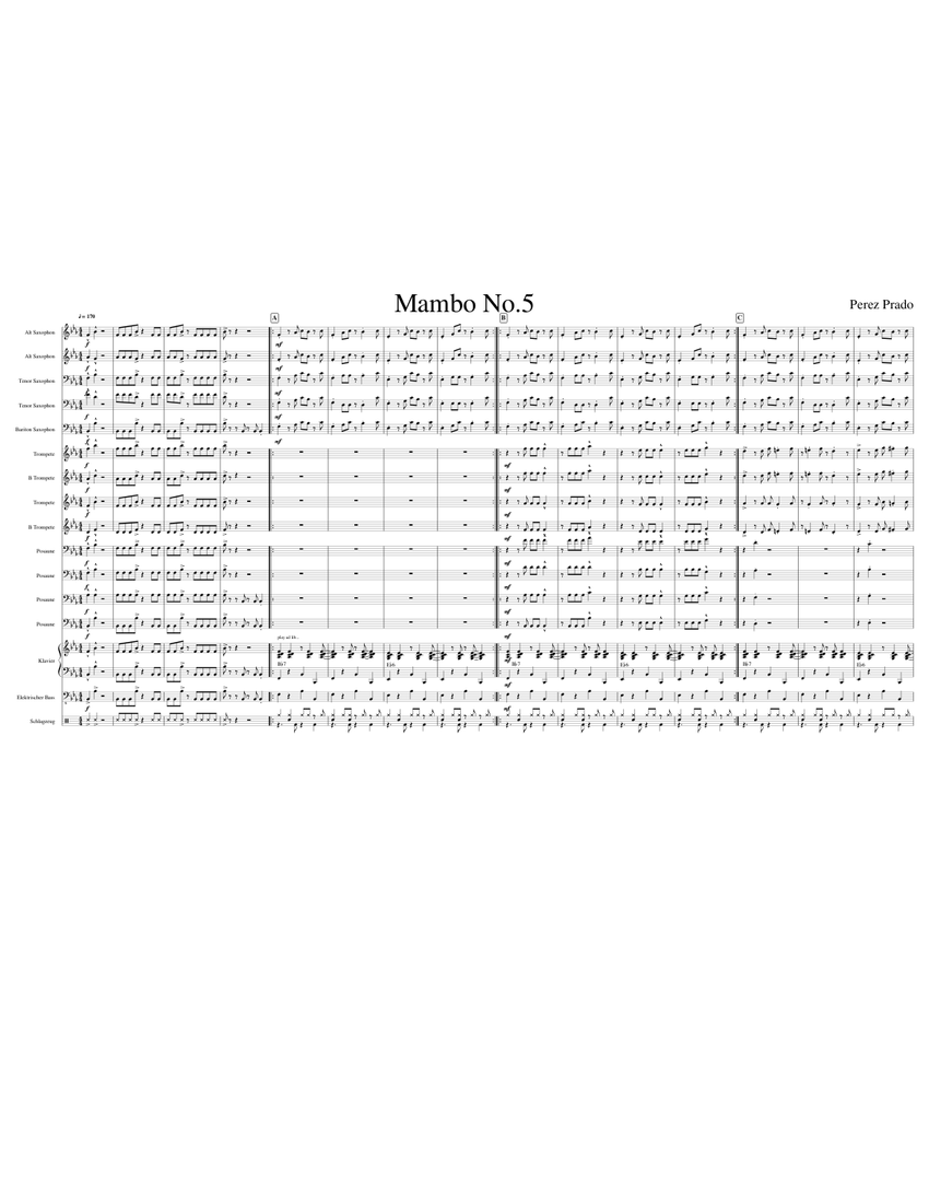 Mambo No 5 Sheet music for Piano, Trombone, Saxophone alto, Saxophone ...