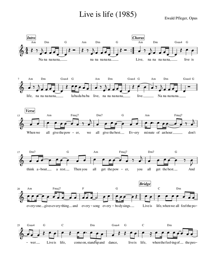 Live is life Sheet music for Vocals (Solo)