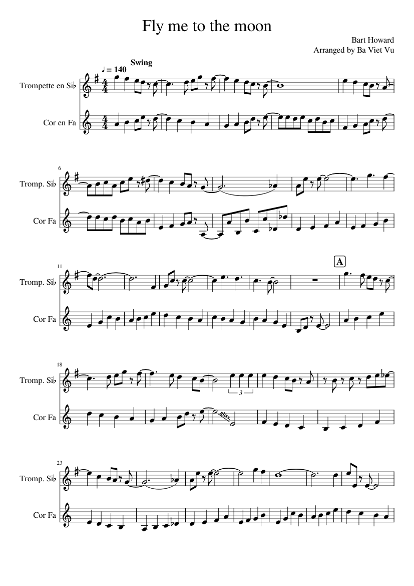 Fly me to the moon Sheet music for Trumpet in b-flat, French horn ...