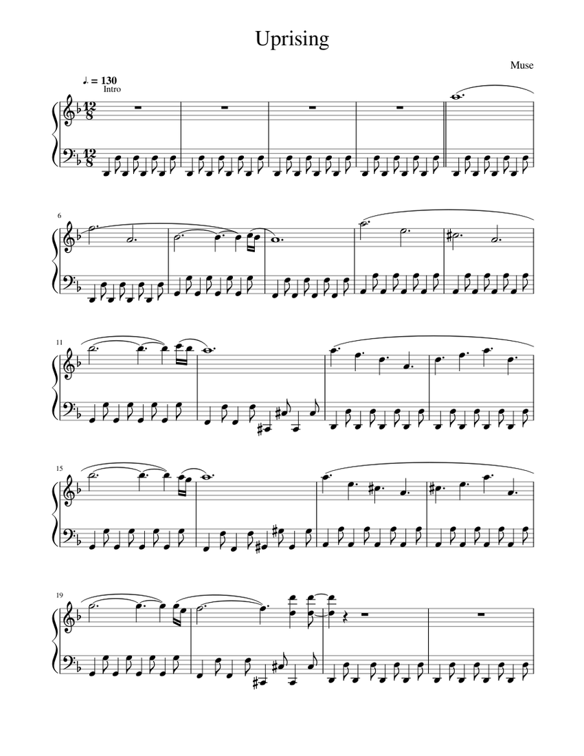 Uprising, Muse Sheet music for Piano (Solo) | Musescore.com