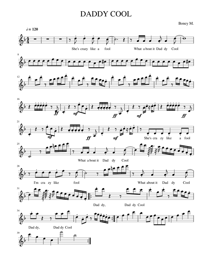 3324221 Boney M Daddy Cool 1 Sheet music for Saxophone alto (Solo) |  Musescore.com