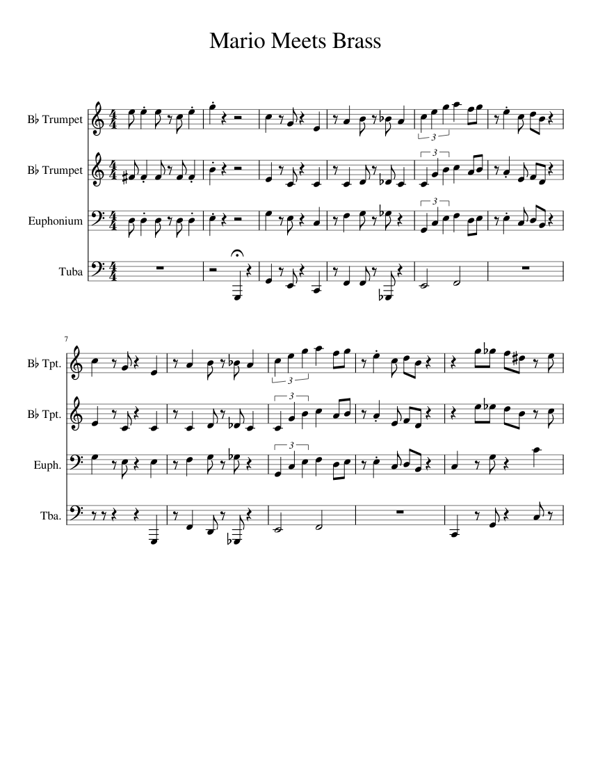 Mario Meets Brass Sheet Music For Trumpet (In B Flat), Tuba, Euphonium ...