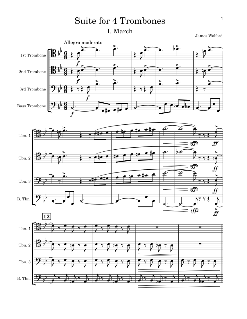 Suite for 4 Trombones Sheet music for Trombone (Brass Quartet ...