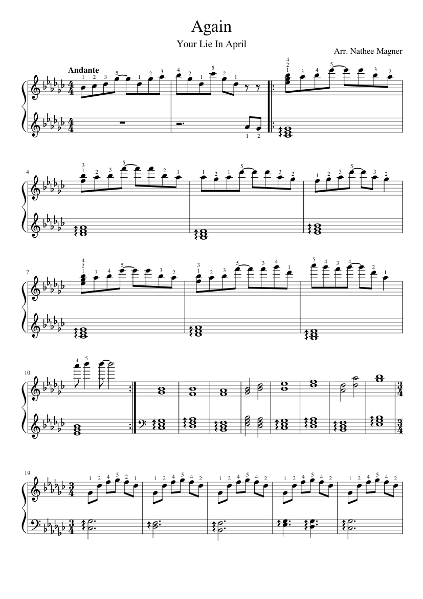 Again Sheet music for Piano (Solo) Easy | Musescore.com