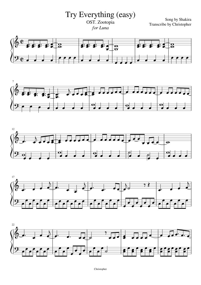 Try Everything (easy) Sheet music for Piano (Solo) | Musescore.com
