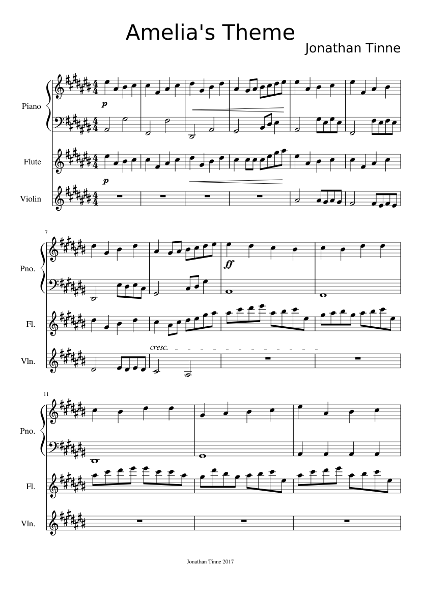 Amelia's Theme Sheet music for Piano, Flute, Violin (Mixed Trio) |  Musescore.com