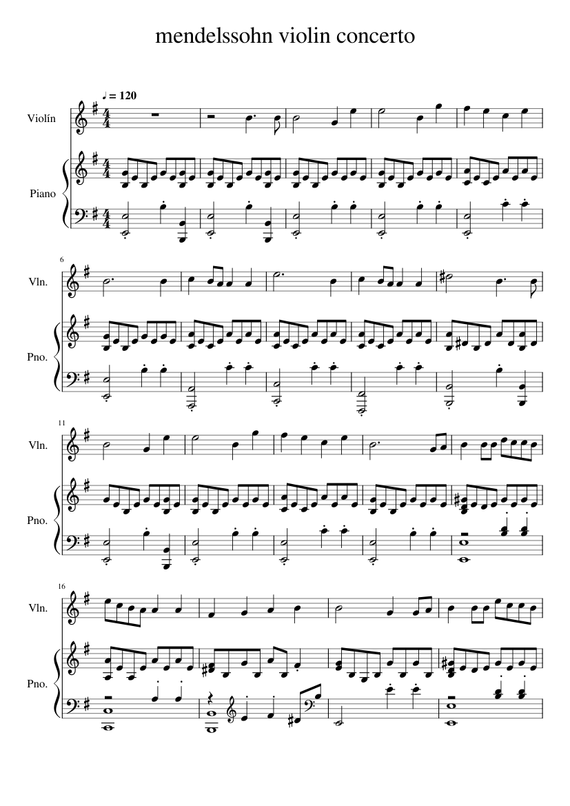 メンデルスゾーン ヴァイオリン協奏曲 簡単 楽譜 ピアノ, バイオリン