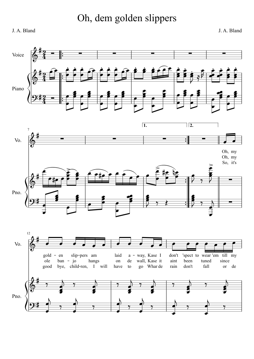 problem Aftensmad billedtekst Oh, dem golden slippers Sheet music for Piano, Voice (other) (Piano-Voice)  | Musescore.com