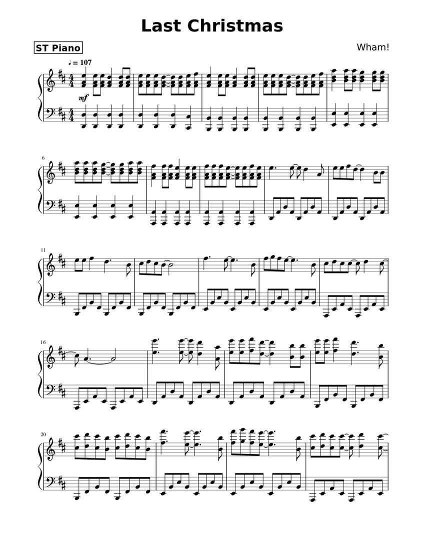 Wham! - Last Christmas (Piano cover) Sheet music for Piano (Piano Duo