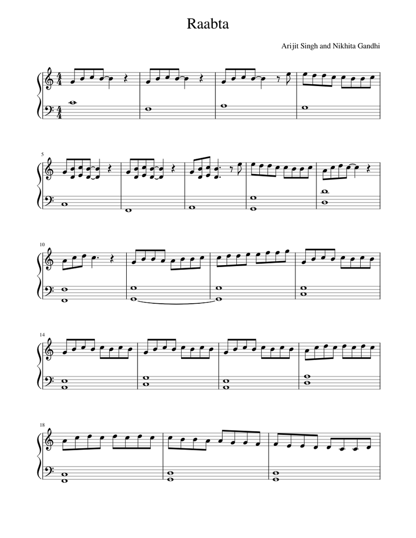 Raabta Sheet Music For Piano Solo Musescore Com Here i am going to teach you about the name of all piano keys. raabta sheet music for piano solo