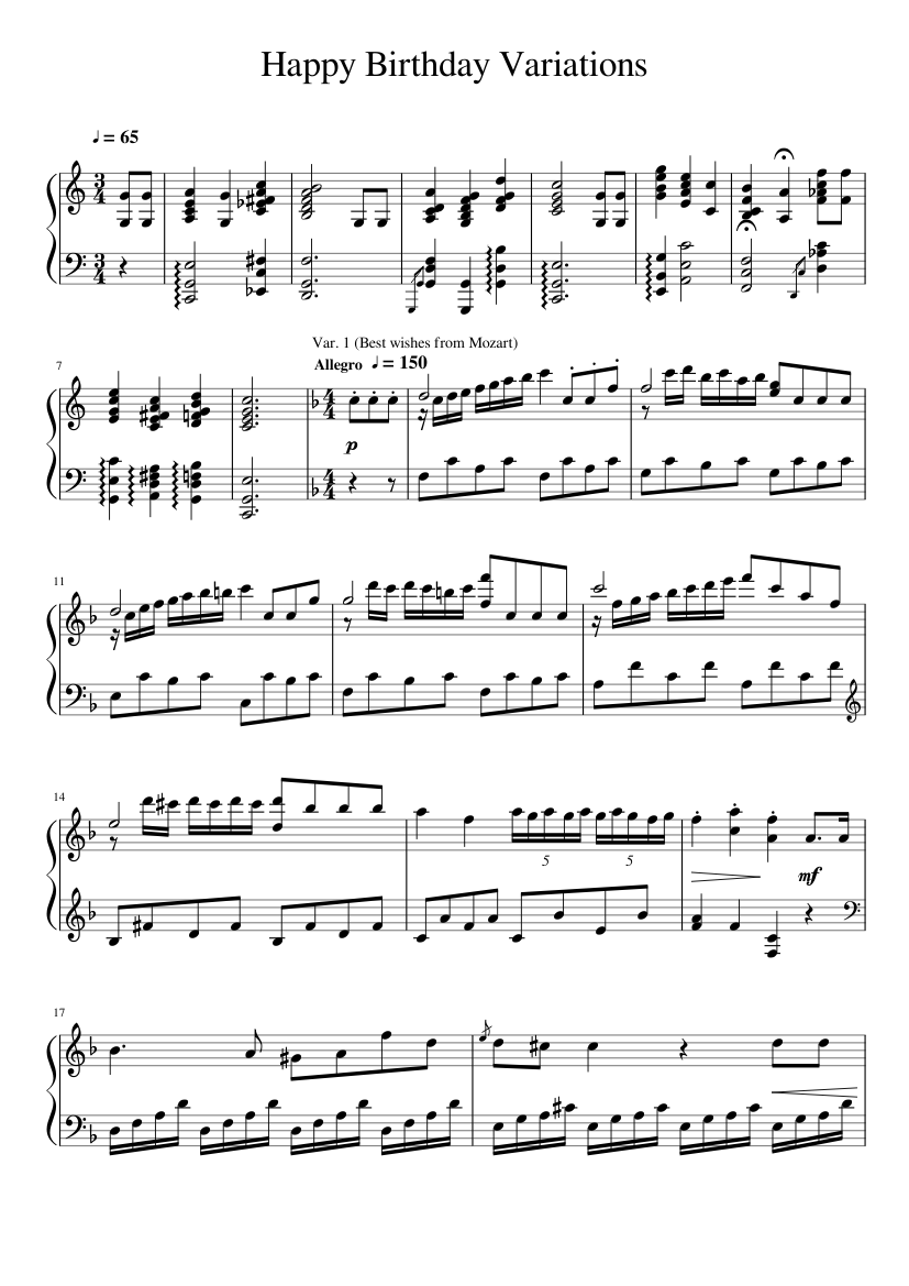 Happy Birthday Variations Sheet Music For Piano Solo Musescore Com