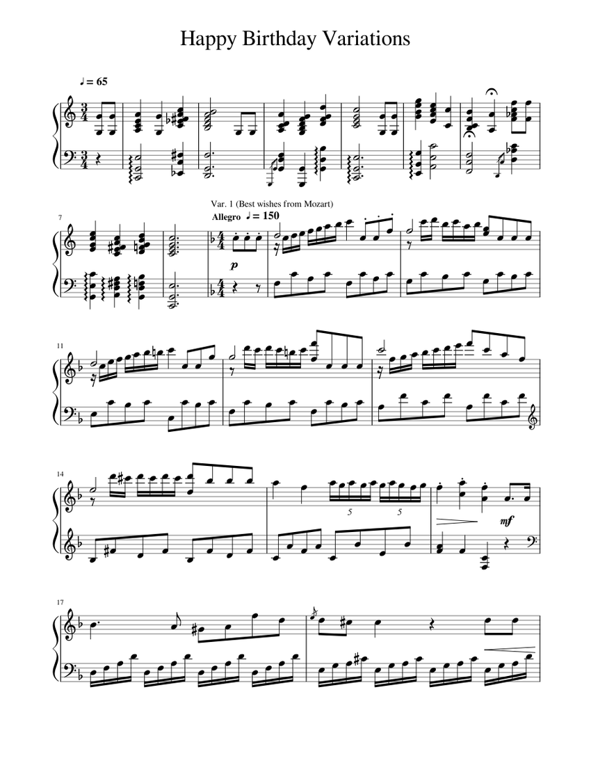 Happy Birthday Variations Sheet Music For Piano Solo Musescore Com