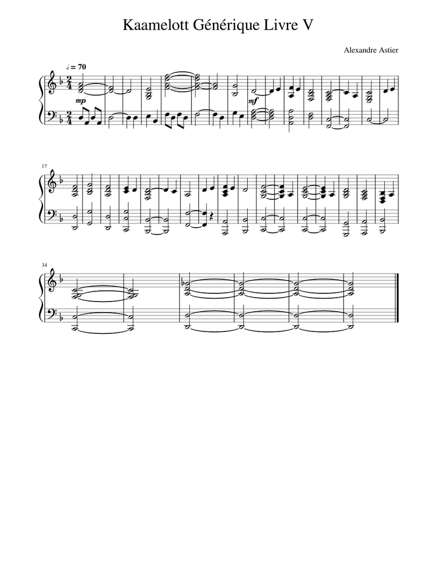 Kaamelott Générique Livre V Sheet music for Piano (Solo) Easy