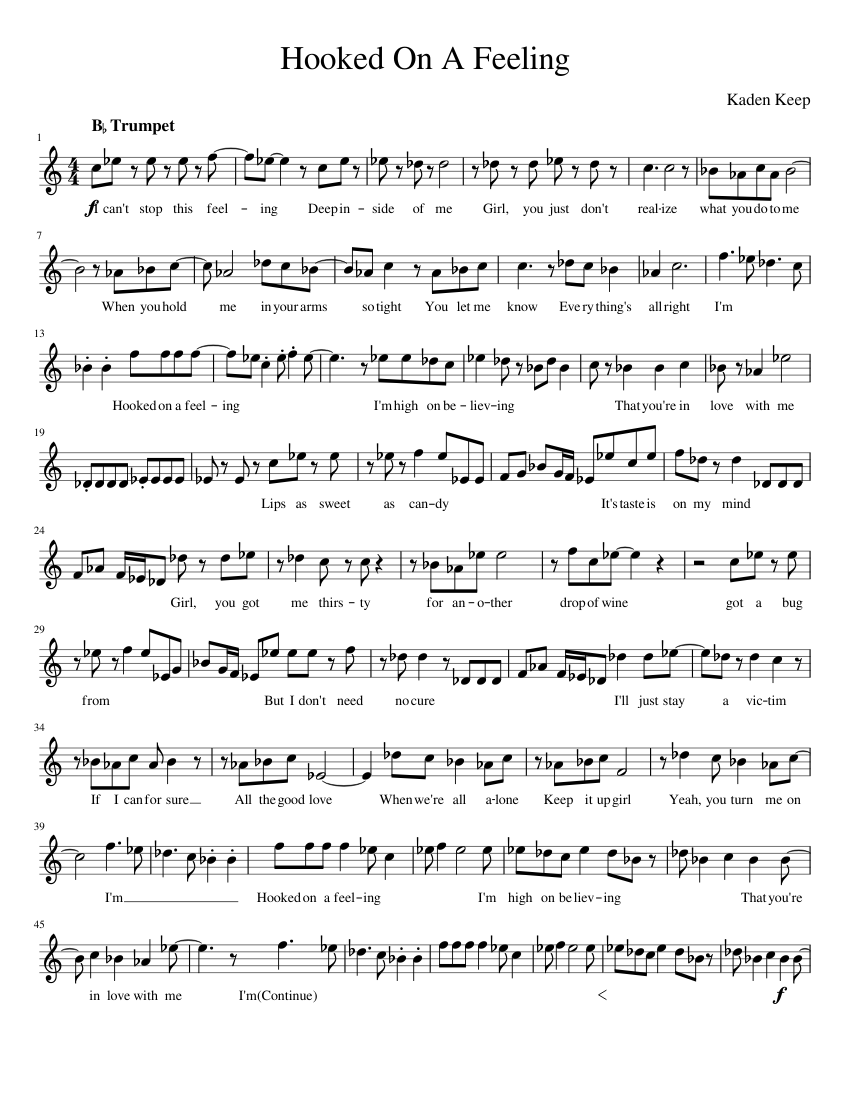 Forræderi Encommium sko Hooked On A Feeling-Altered Blue Swede-Bb Trumpet Sheet music for Piano  (Solo) | Musescore.com