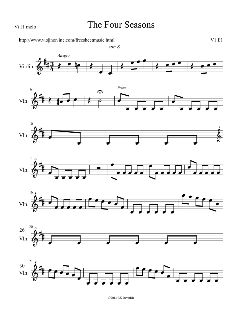 The Four Seasons Sheet music for Violin (Solo) | Musescore.com