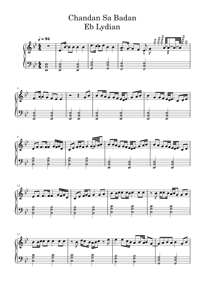 Chandan sa badan – Mukesh- Eb Lydian Sheet music for Piano (Solo) Easy | Musescore.com