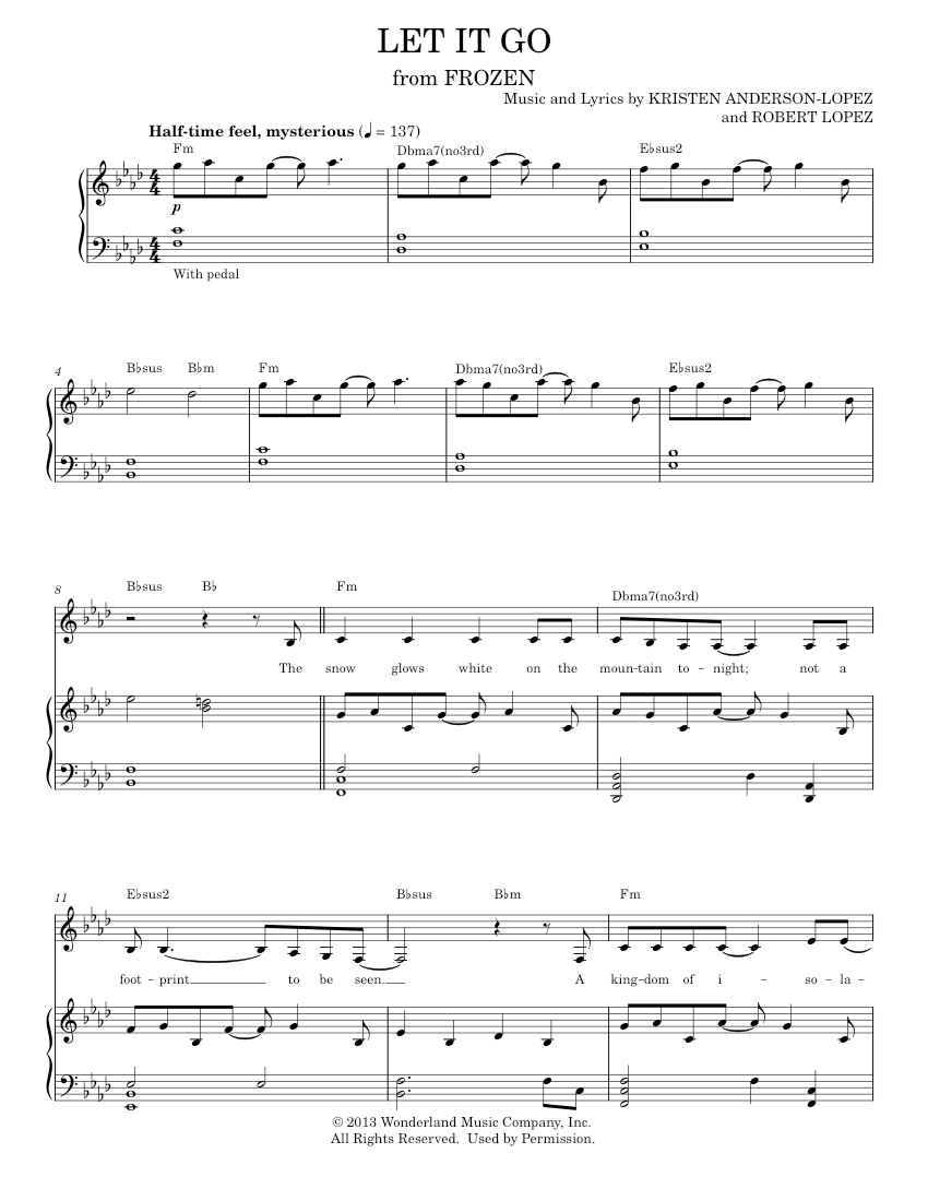 Let It Go Sheet music for Piano, Vocals by Kristen Anderson-Lopez ...