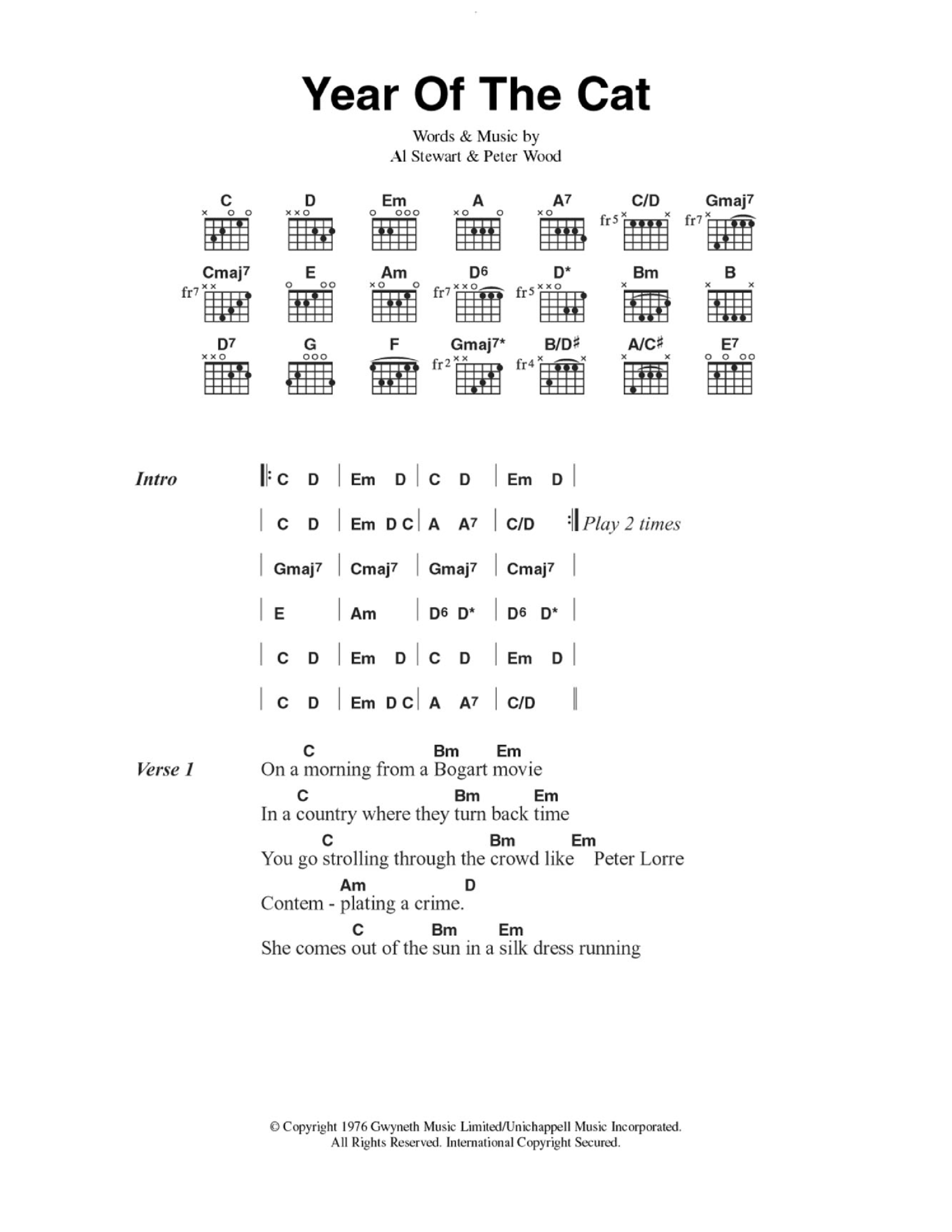Play Official Version Of Year Of The Cat Sheet Music By Al Stewart For