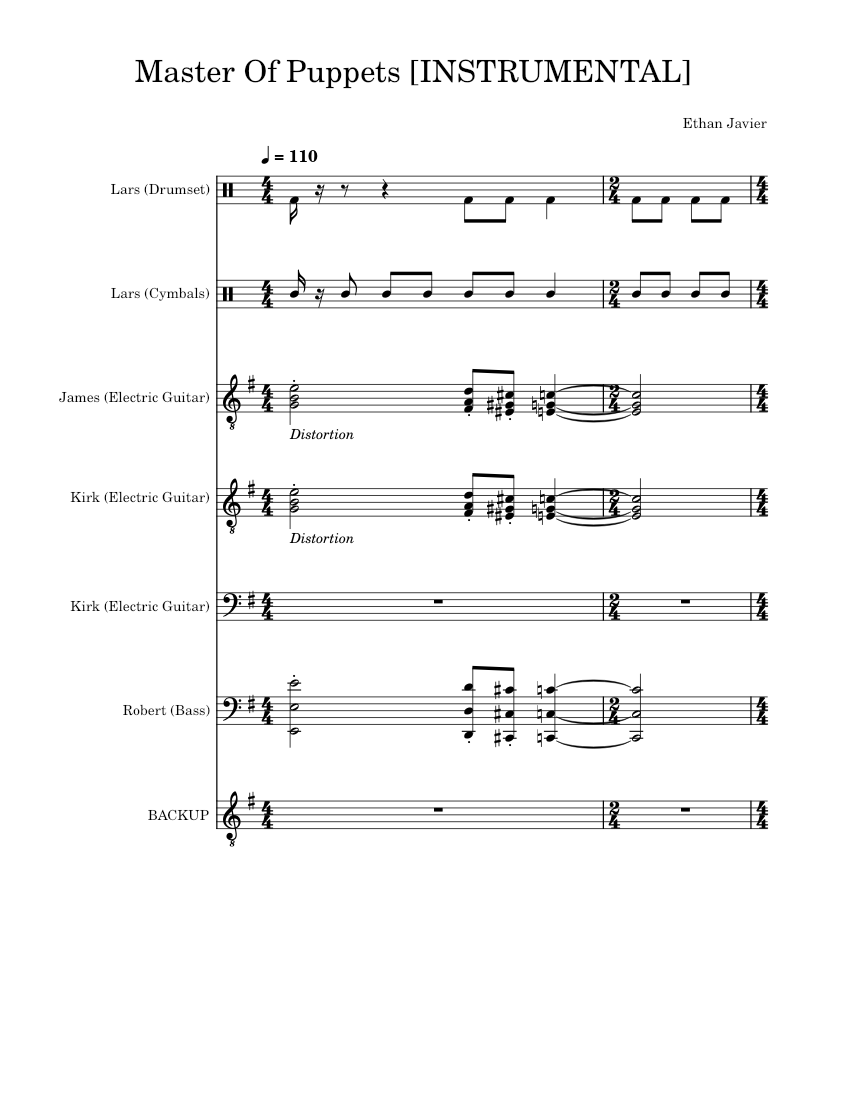Puppet Note Music Master Of Puppets INSTRUMENTAL - Metallica Sheet Music for Crash, Cello ...