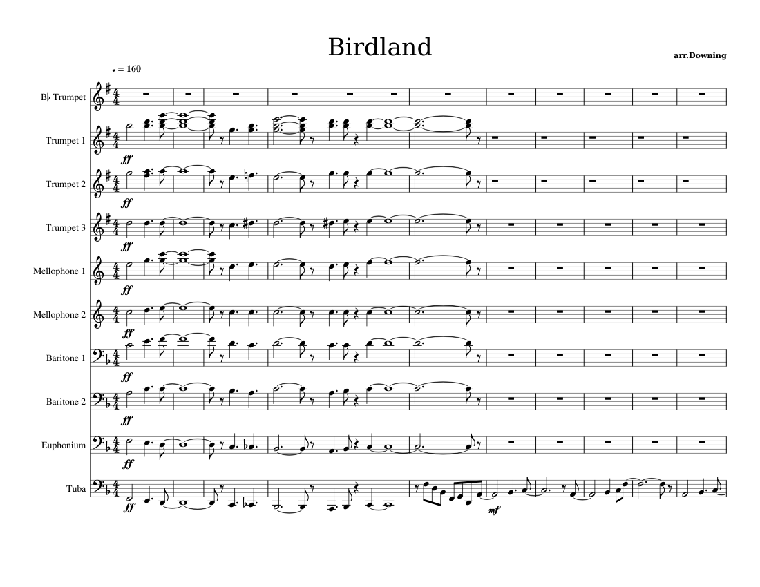 Birdland Sheet Music For Tuba Trumpet In B flat French Horn Brass Birdland Sheet Music For Tuba Trumpet In B flat French Horn Brass