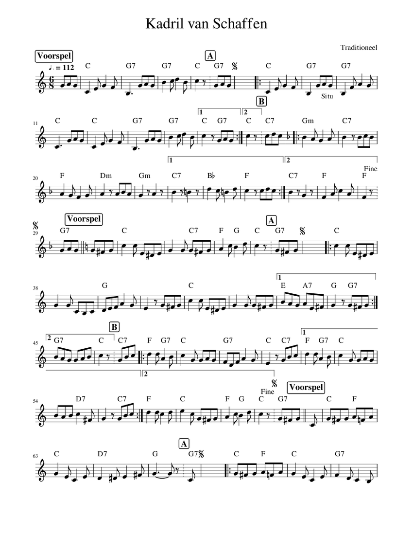 Traditional music - Kadril van Schaffen Sheet music for Piano (Solo ...