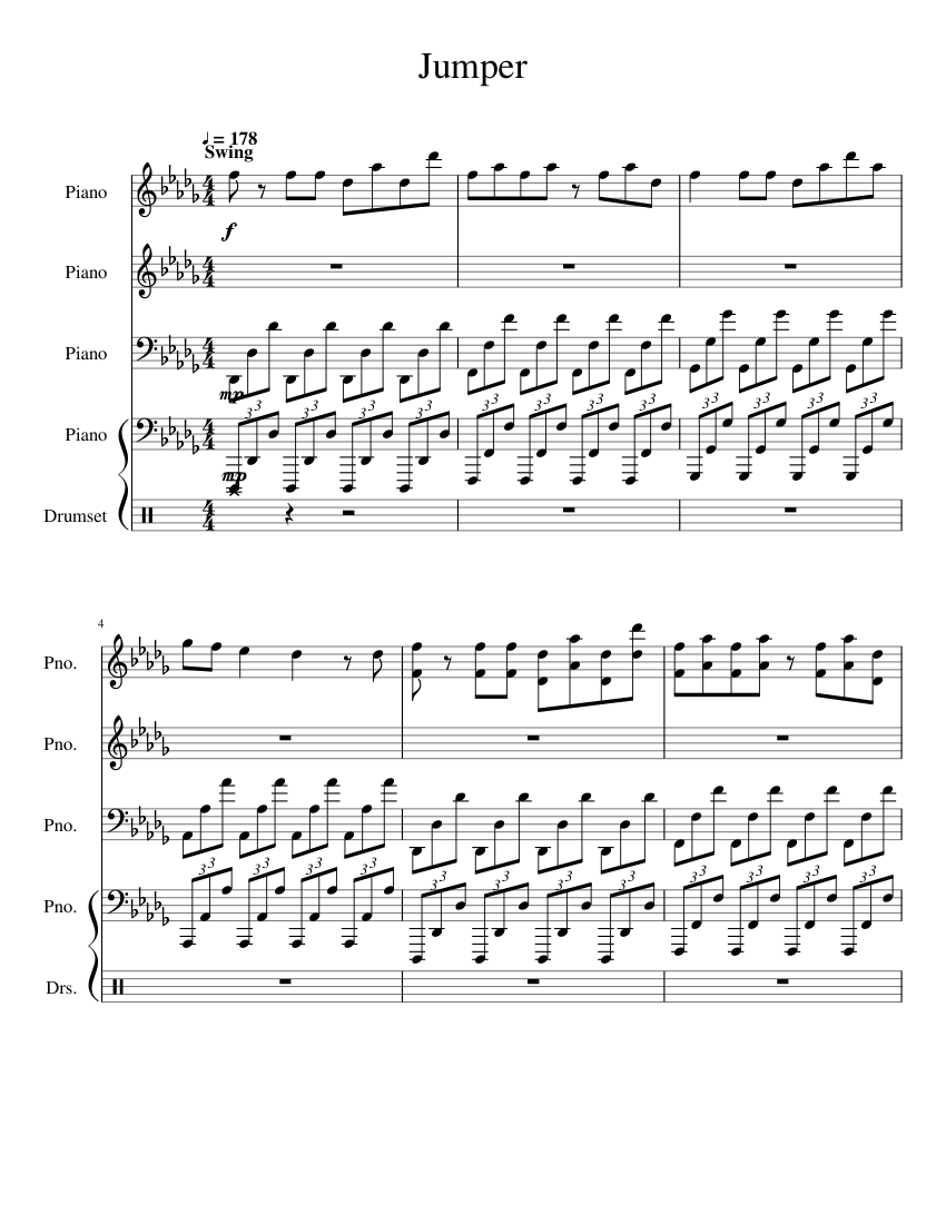 Jumper - Piano Arrangement Sheet music for Piano, Drum group (Mixed  Quintet) | Musescore.com