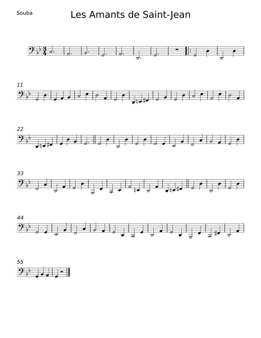 Les Amants de Saint-Jean Sheet music for Tuba (Solo) | Musescore.com