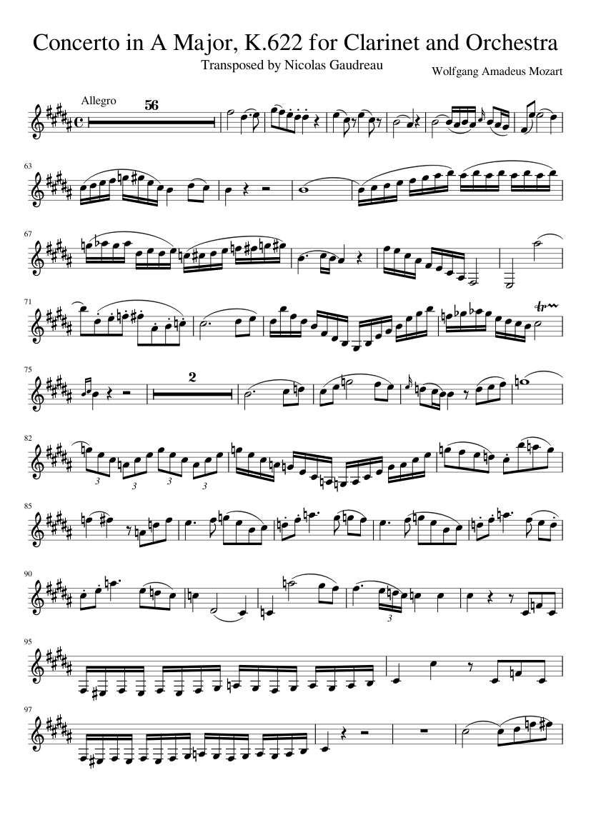 Mozart's Clarinet Concerto in A major for Bb clarinet Sheet music for  Clarinet in b-flat (Solo) | Musescore.com