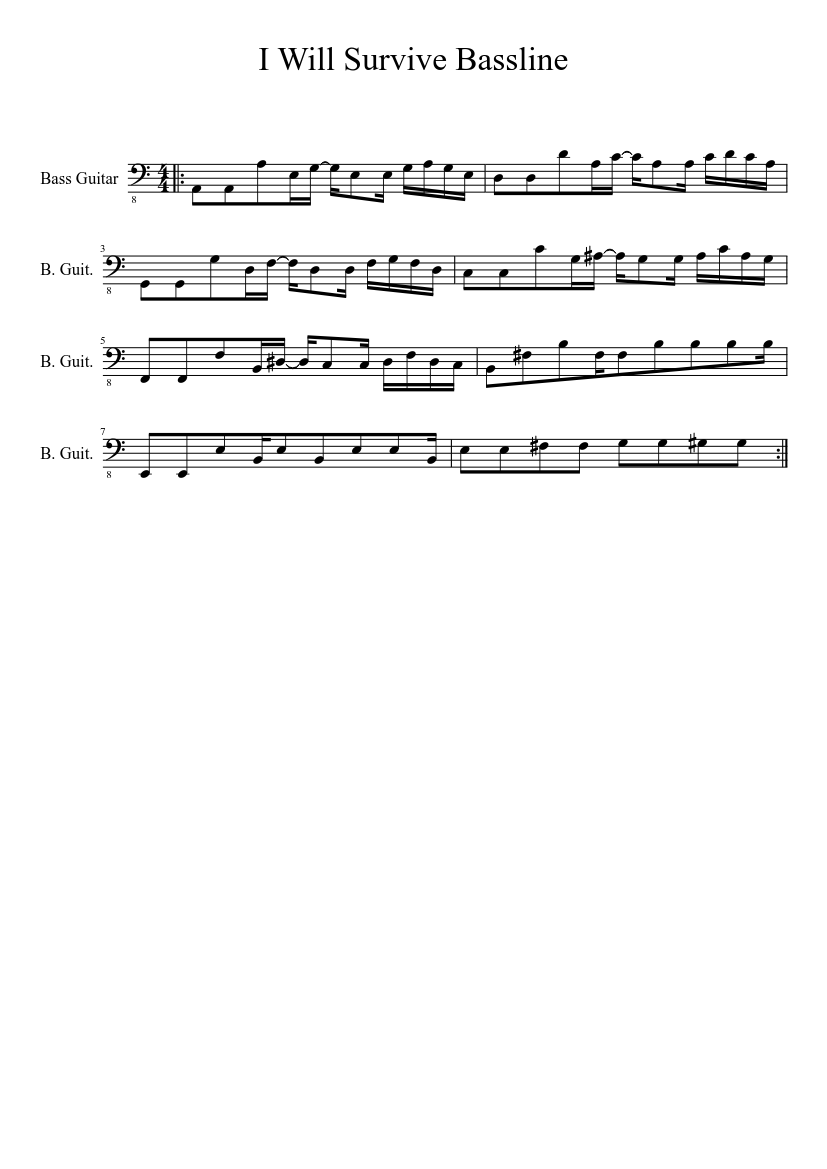 I Will Survive By Cake Bassline Sheet music for Bass guitar (Solo ...