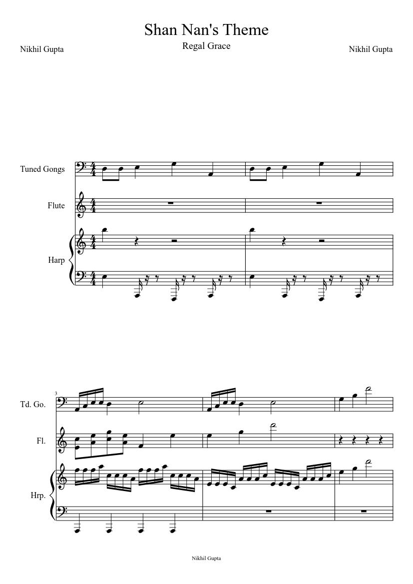 Shan Nan's Theme Sheet music for Flute, Harp (Mixed Duet) | Musescore.com