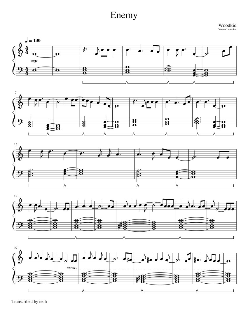 Woodkid - Enemy Sheet music for Piano (Solo) | Musescore.com