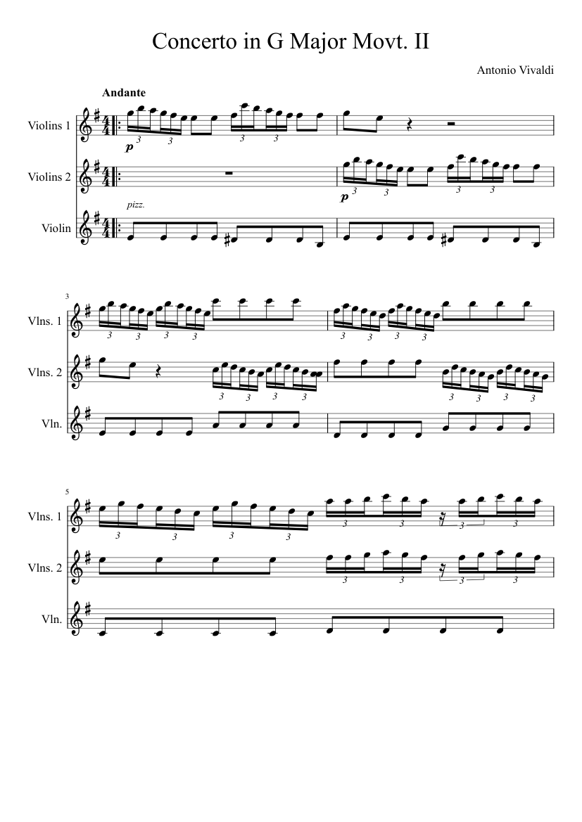 Vivaldi - Concerto for Two Mandolins and Strings - Arranged for 3 Violins  Sheet music for Violin (Solo) | Musescore.com