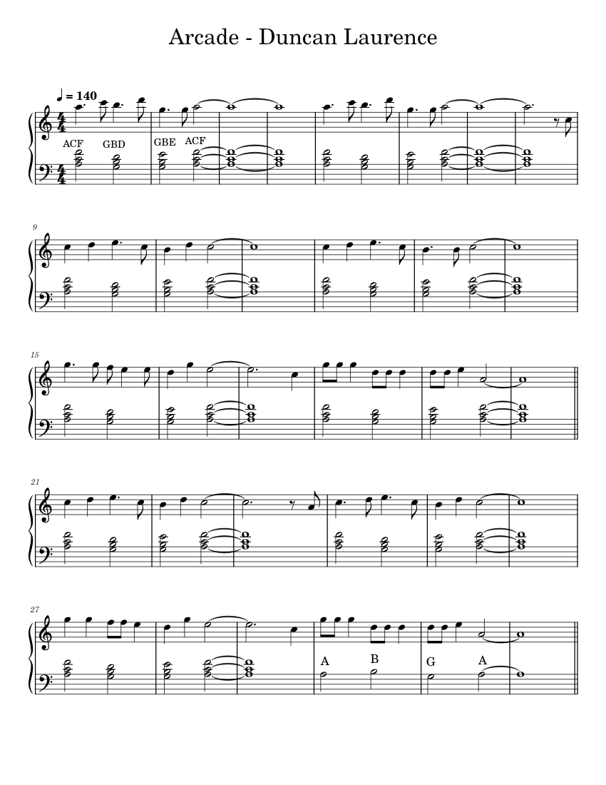 Arcade - Duncan Laurence (Eurovision 2019) Easy Sheet music for Piano  (Solo) | Musescore.com