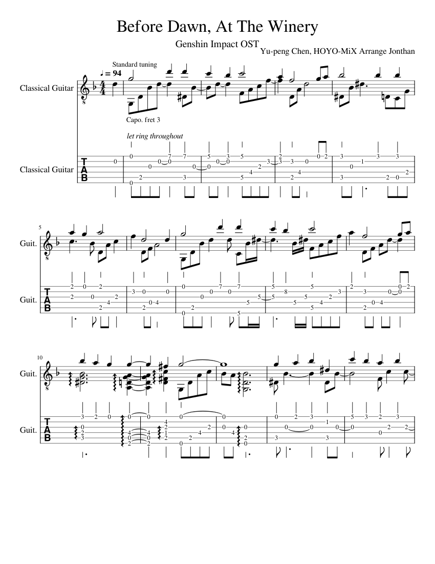 Dragonspine (Genshin Impact OST) Guitar Tab, PDF